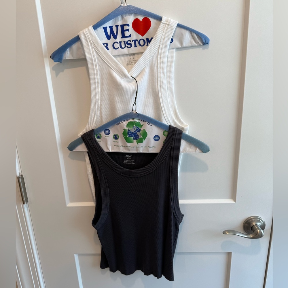 Aerie Black/Gray and White Tank Tops